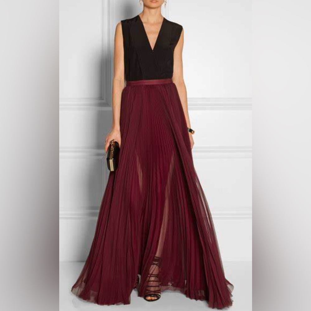 J. Mendel Burgundy Silk Chiffon Maxi Skirt, Size 4